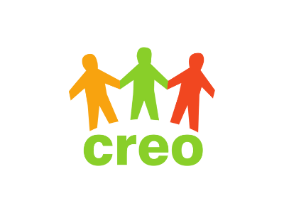 logo CREO: kolorowe postacie trzymające się za ręce
