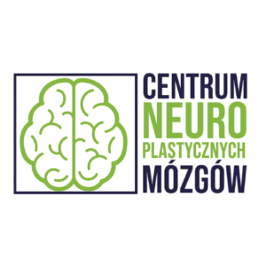 Logo. W czarnym kwadracie jasnozielony prosty rysunek półkolu mózgu. Obok napisy w kolorach czarnym zi jasnozielonym: Centrum neuroplastycznych mózgów