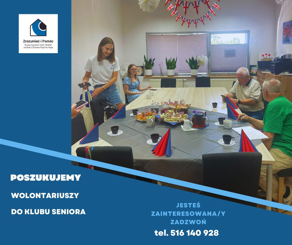 Oferta wolontariatu – Stowarzyszenie poszukuje wolontariuszy do Klubu Wsparcia Społecznego